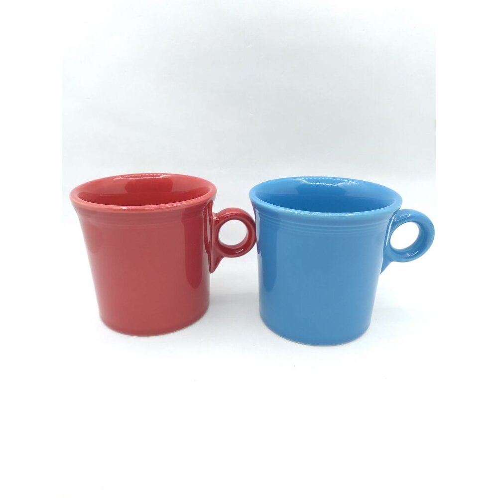 Set of 2 retired HLC Fiesta ware USA Blue & Red Mugs